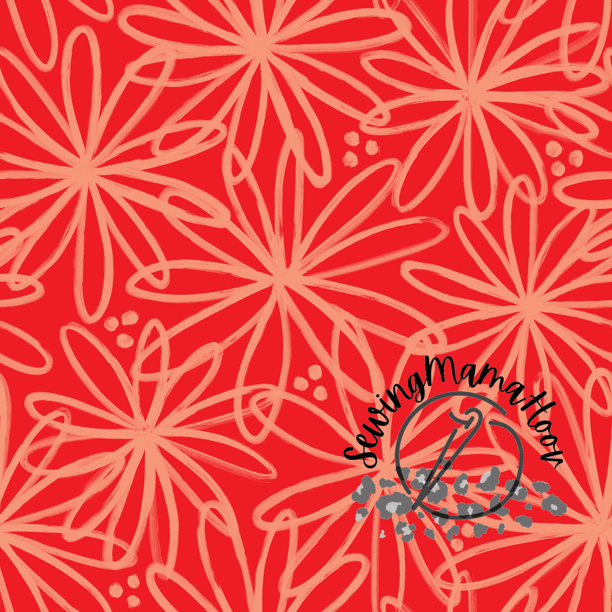 Red Sketchy Swirl Floral
