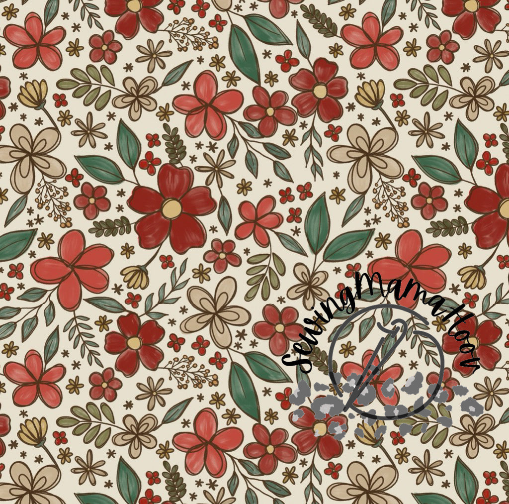 Red and Green Sketchy Ink Floral