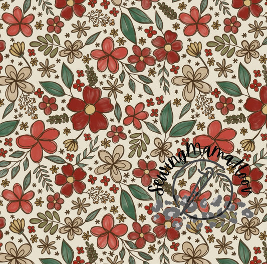 Red and Green Sketchy Ink Floral